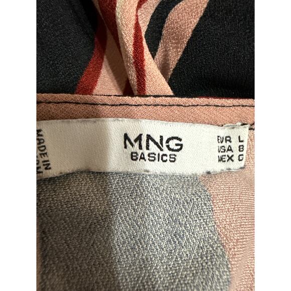 MNG Mango Multicolor Striped Short Drop Sleeve V Neck A Line Mini Day Dress Sz L - Picture 4 of 6